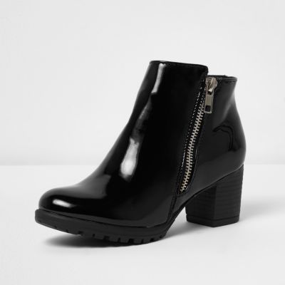 Girls black patent zip ankle boots